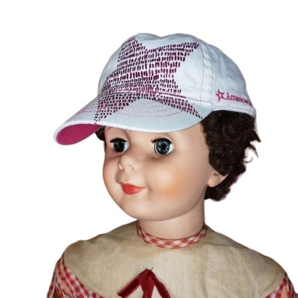 American Girl White Cotton Baseball Hat with Pink Shining Star